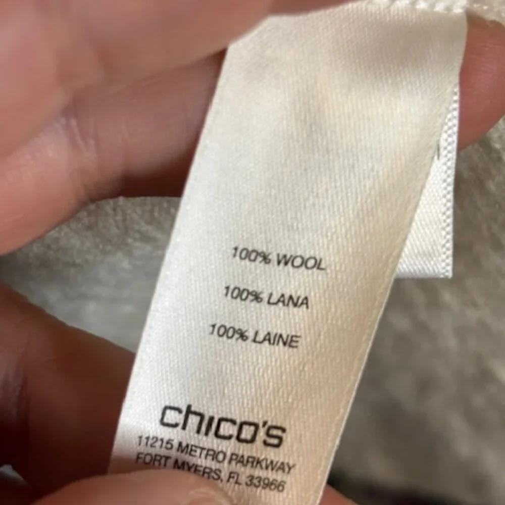 Chico's Jacket Women's Size Medium open front‎ Winter Silver White Wool Chicos 1